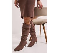 Dorothy Perkins Women's Wide Fit Khloe Faux Suede Kitten Heel Knee High Ruched Boots in Taupe | Size: 4