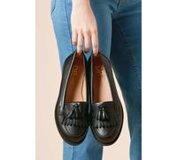 Womens Wide Fit Leigh Fringe Loafers Black 7