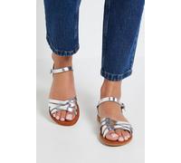 Dorothy Perkins Women's Aida Faux Leather Cross Strap Flat Sandals in Silver | Size: 7 Dorothy Perkins Silver 7