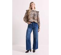 Dorothy Perkins Women's Animal Printed Shirred Yoke Frill Detail Top | Size: 14 Dorothy Perkins Animal 14