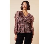 Dorothy Perkins Women's Animal Shirred Waist Button Front Chiffon Long Sleeve Blouse | Size: 10 Dorothy Perkins Animal 10