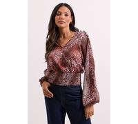 Dorothy Perkins Women's Animal Wrap Detail Shirred Hem Top | Size: 8 Dorothy Perkins Animal 8