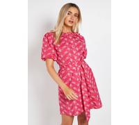 Dorothy Perkins Women's Belted Puff Sleeve Embroidered Shirt Dress in Bright Pink | Size: 14