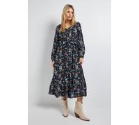 Dorothy Perkins Women's Black Ditsy Shirred Waist Long Sleeve Maxi Dress | Size: 10