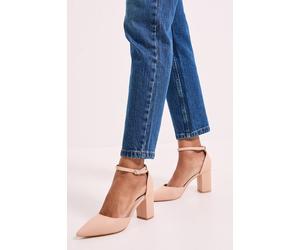 Dorothy Perkins Women's Blanche Ankle Strap Pointed High Block Heel Court Shoes in Beige | Size: 6