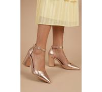 Dorothy Perkins Blanche Ankle Strap Pointed High Block Heel Court Shoes, 3, Champagne