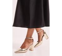 Dorothy Perkins Women's Blanche Ankle Strap Pointed High Block Heel Court Shoes in Gold | Size: 8 Dorothy Perkins Gold 8