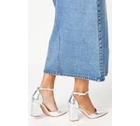 Dorothy Perkins Women's Blanche Ankle Strap Pointed High Block Heel Court Shoes in Silver | Size: 4 Dorothy Perkins Silver 4