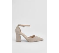 Dorothy Perkins Women's Blanche Faux Suede Ankle Strap Pointed High Block Heel Court Shoes in Beige | Size: 8 Dorothy Perkins Beige 8
