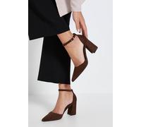 Dorothy Perkins Blanche Faux Suede Ankle Strap Pointed High Block Heel Court Shoes, 8, Chocolate