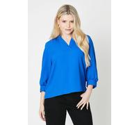 Dorothy Perkins Womens Blouse Blue V-Neck 3/4 Sleeve Woven Regular Fit