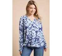 Dorothy Perkins Women's Blue Floral Frill Shoulder Shirred Cuff Top | Size: 10