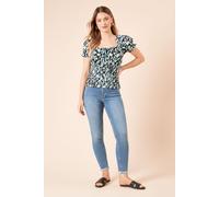 Dorothy Perkins Women's Blue Leopard Shirred Detail Puff Sleeve Top | Size: 16 Dorothy Perkins Leopard 16