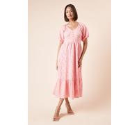 Dorothy Perkins Women's Broderie Button Front Midi Dress in Pink | Size: 14 Dorothy Perkins Pink 14