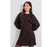 Dorothy Perkins Women's Brown Animal Blouson Sleeve Printed Jersey Mini Dress | Size: 12 Dorothy Perkins Brown 12