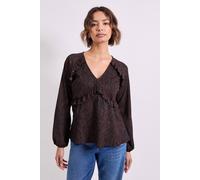 Dorothy Perkins Women's Brown Animal Empire Seam Frill Detail Printed Jersey Top | Size: 10