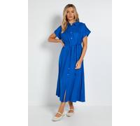 Dorothy Perkins Women's Button Up Belted Roll Sleeve Shirt Dress in Cobalt | Size: 16 Dorothy Perkins Cobalt 16