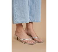 Dorothy Perkins Women's Catriona Faux Leather Kitten Heel Toe Thong Sandals in Silver | Size: 5 Dorothy Perkins Silver 5
