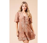 Dorothy Perkins Women's Cornelli Poplin Mini Dress in Brown | Size: 14 Dorothy Perkins Brown 14
