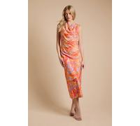 Dorothy Perkins Women's Cowl Neck Sleeveless Midi Dress in Tropical Orange | Size: 8