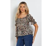 Dorothy Perkins Women's Cream Animal Puff Sleeve Tie Front Top | Size: 14 Dorothy Perkins Animal 14