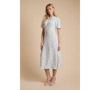 Dorothy Perkins Women's Cream Ditsy Tie Front Flutter Sleeve Printed Jersey Midi Dress | Size: 16
