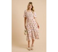 Dorothy Perkins Women's Cream Spot Shirred Bodice Flutter Sleeve Midi Dress | Size: 8
