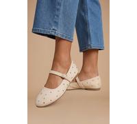 Dorothy Perkins Cressie Faux Suede Studded Padded Mary Jane Ballet Flats, 3, Beige