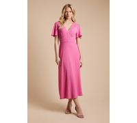 Dorothy Perkins Women's Crinkle jersey Flutter Sleeve Button Front Midi Dress in Hot Pink | Size: 16 Dorothy Perkins Hot Pink 16