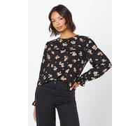 Dorothy Perkins Womens Blouse Black Ditsy Floral Long Sleeve Round Neck