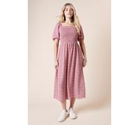 Dorothy Perkins Women's Ditsy Shirred Bodice Midi Dress in Pink | Size: 12 Dorothy Perkins Pink 12