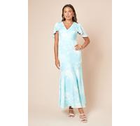 Dorothy Perkins Women's DP Luxe Angel Sleeve V Neck Maxi Dress in Blue | Size: 14 Dorothy Perkins Blue 14