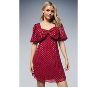 Dorothy Perkins Women's DP Luxe Bow Front Puff Sleeve Metallic Mini Dress in Red | Size: 12 Dorothy Perkins Red 12