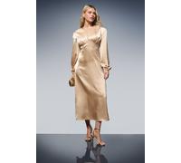 Dorothy Perkins Women's DP Luxe Button Detail Blouson Sleeve Satin Midaxi Dress in Gold | Size: 8 Dorothy Perkins Gold 8