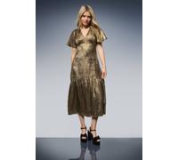 Dorothy Perkins Women's DP Luxe Cape Sleeve Metallic Satin Midaxi Dress in Gold | Size: 16 Dorothy Perkins Gold 16