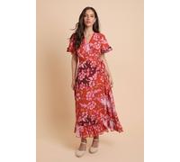 Dorothy Perkins Women's DP Luxe Double Flutter Sleeve Wrap Midi Dress in Orange | Size: 18