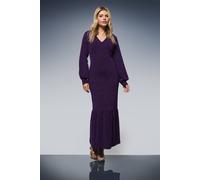 Dorothy Perkins Women's DP Luxe Gathered Neck Split Front Sparkle Jersey Midaxi Dress in Purple | Size: 8