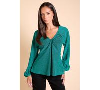 Dorothy Perkins Women's DP Luxe Gathered Neckline Sparkle Jersey Top in Emerald | Size: 16
