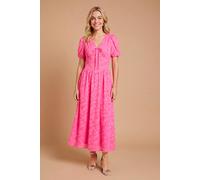 Dorothy Perkins Women's DP Luxe Jacquard Puff Sleeve Midi Dress in Hot Pink | Size: 16 Dorothy Perkins Hot Pink 16