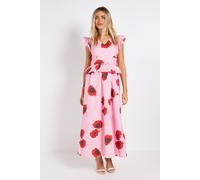 Dorothy Perkins Women's DP Luxe Peplum Frill Detail V Neck Printed Maxi Dress in Poppy | Size: 16 Dorothy Perkins Poppy 16