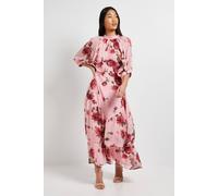 Dorothy Perkins Women's DP Luxe Petite Printed Floral Chiffon Empire Waist Tiered Frill Maxi Dress in Pink | Size: 10 Dorothy Perkins Pink 10