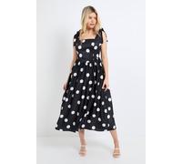 Dorothy Perkins Women's DP Luxe Printed Tie Shoulder Dropped Waist Midi Dress in Mono | Size: 12 Dorothy Perkins Mono 12