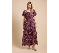 Dorothy Perkins Women's DP Luxe Puff Sleeve Chiffon Maxi Dress in Red | Size: 12