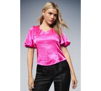 Dorothy Perkins Women's DP Luxe Puff Sleeve Satin Blouse in Pink | Size: 10 Dorothy Perkins Pink 10