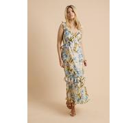 Dorothy Perkins Women's DP Luxe Ruffle Flutter Frill Tiered Hem Midi Dress in Blue | Size: 12