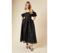 Dorothy Perkins Women's DP Luxe Seersucker Square Neck Midi Dress in Black | Size: 14 Dorothy Perkins Black 14