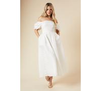 Womens DP Luxe Seersucker Square Neck Midi Dress Ivory 12