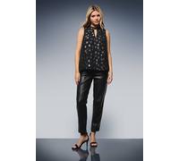 Dorothy Perkins Women's DP Luxe Star Jacquard Keyhole Sleeveless Top in Black | Size: 12 Dorothy Perkins Black 12
