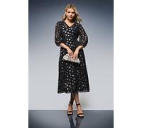 Dorothy Perkins Women's DP Luxe Star Jacquard V Neck Blouson Sleeve Midi Dress in Black | Size: 8 Dorothy Perkins Black 8