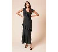 Dorothy Perkins Women's DP Luxe Textured Sleeveless Ruffle Midi Dress in Black | Size: 14 Dorothy Perkins Black 14